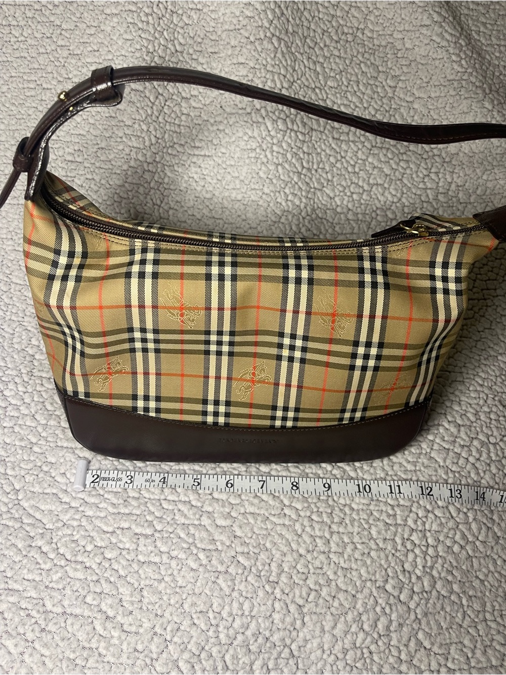 Burberry Beige Plaid Shoulder Bag with Dark Brown Trim